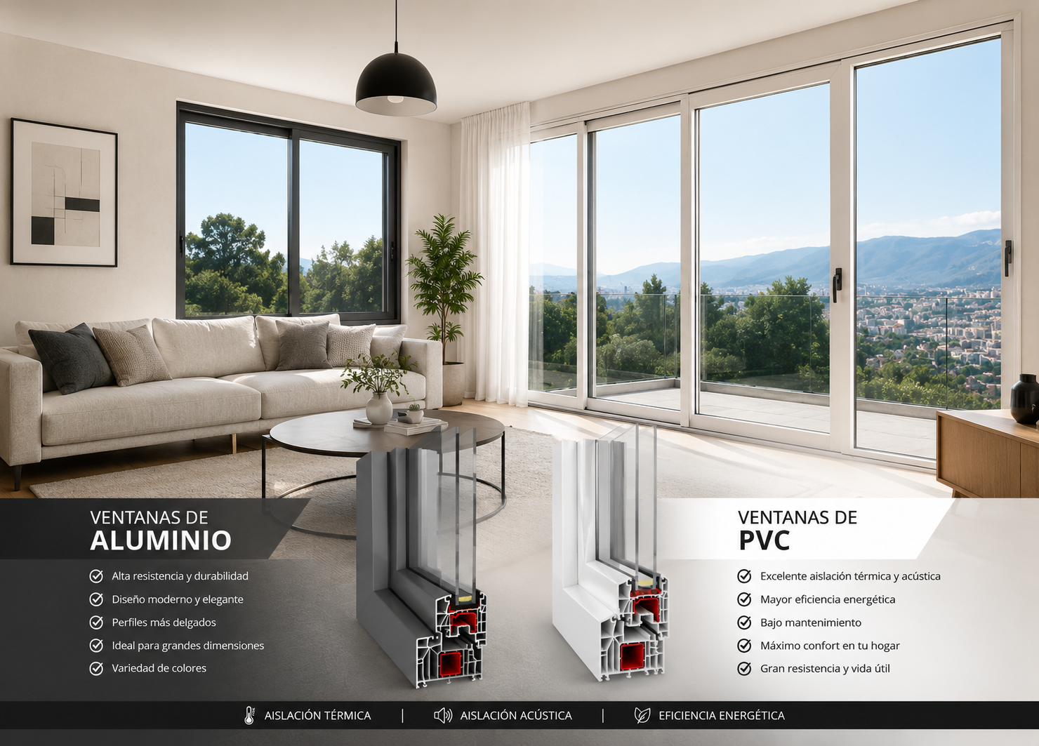 Ventanas termopanel de aluminio y PVC instaladas en Santiago